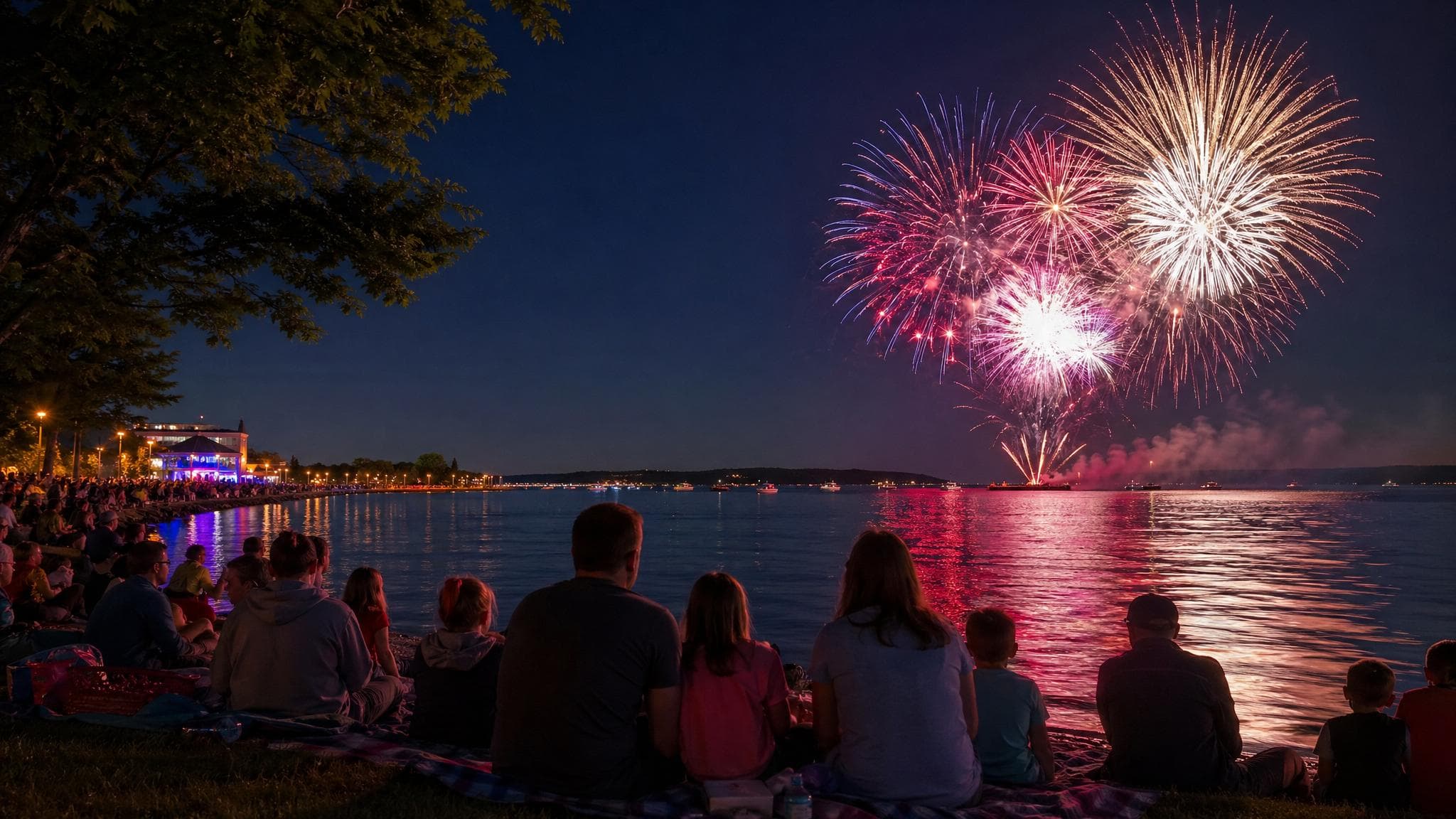 Plan Cherry Festival fireworks in Traverse City with viewing strategy, waterfront crowd tips, family planning, parking tradeoffs, and what to verify before final night.