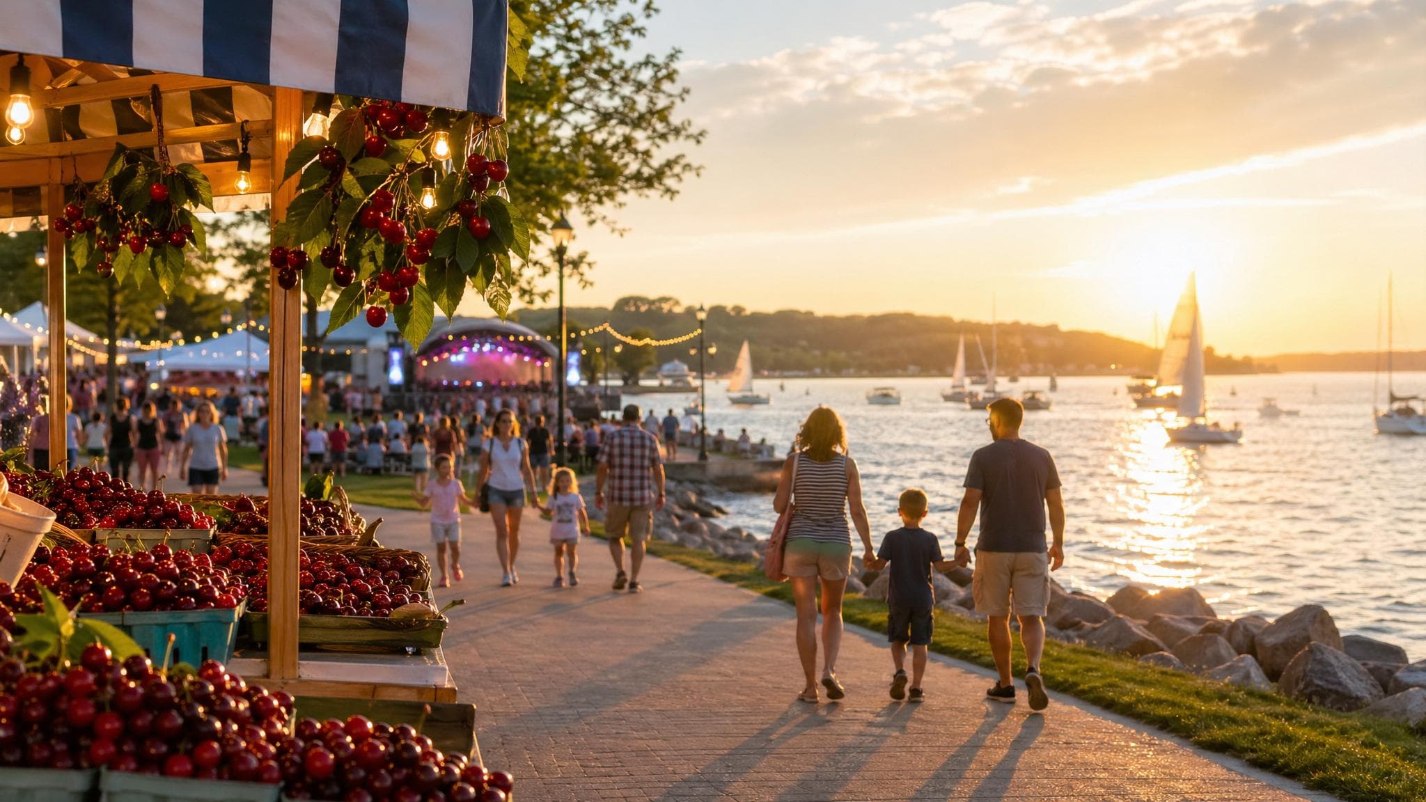Plan Traverse City summer events in 2026 with key dates, crowd strategy, lodging timing, family tips, and links to Cherry Festival, Horse Shows, Food & Wine, Fireworks Championship, and IRONMAN guides.